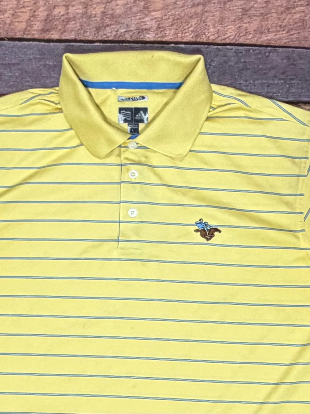 Adidas Yellow Striped Men's Large Polo Golf Tennis Shirt